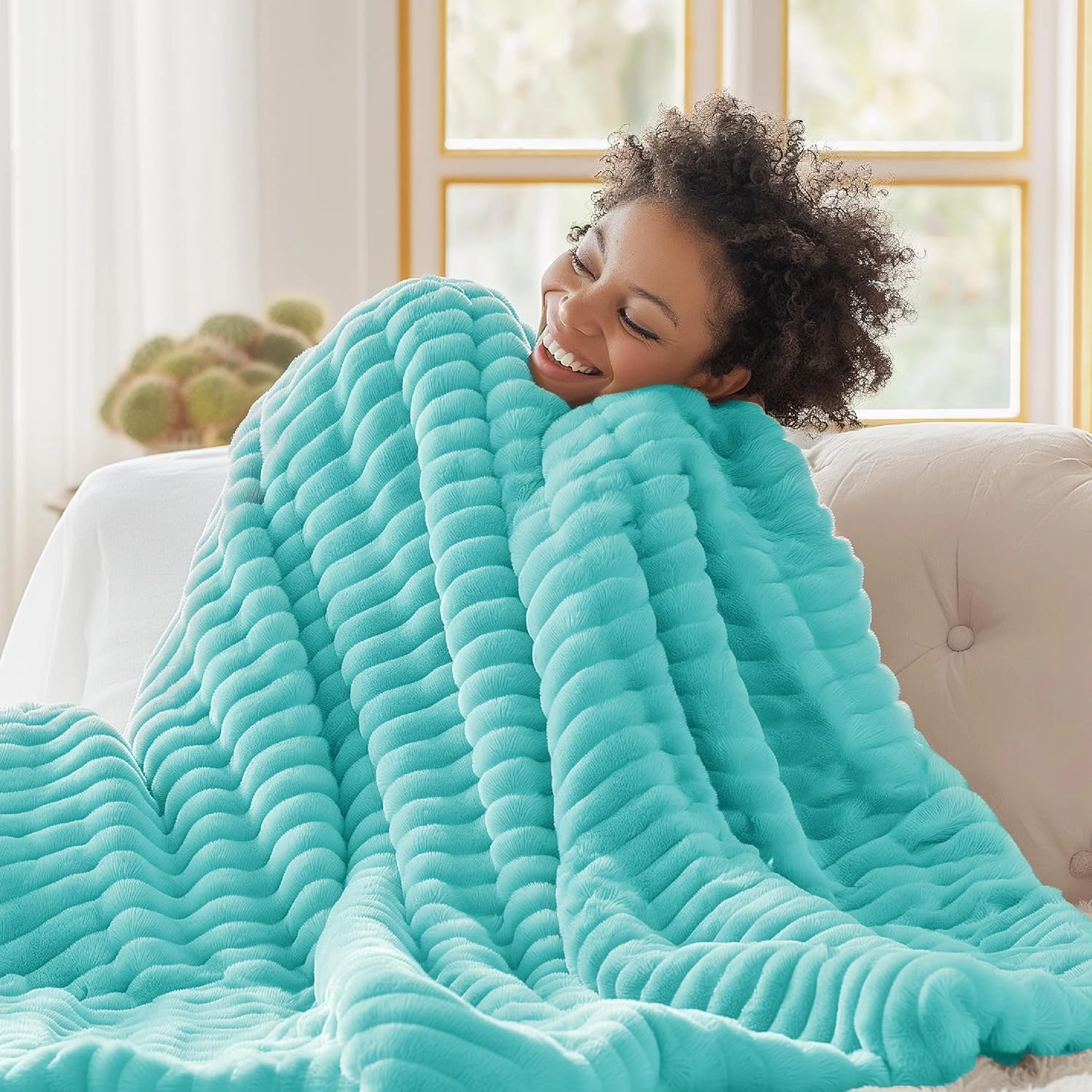 Bedsure Blue Fog Fleece Blanket for Couch - GentleSoft Cozy Soft Blankets for Women, Cute Small Throws for Girls, 60x80 Inches