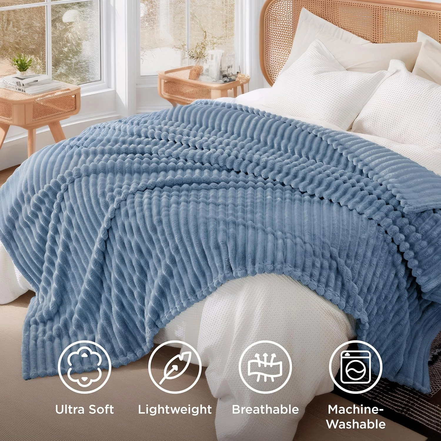 Bedsure Queen Blanket for Bed - GentleSoft Cozy Soft Blankets for Women, Cute Large Fall Throws for Girls, Ashley Blue, 90x90 Inches