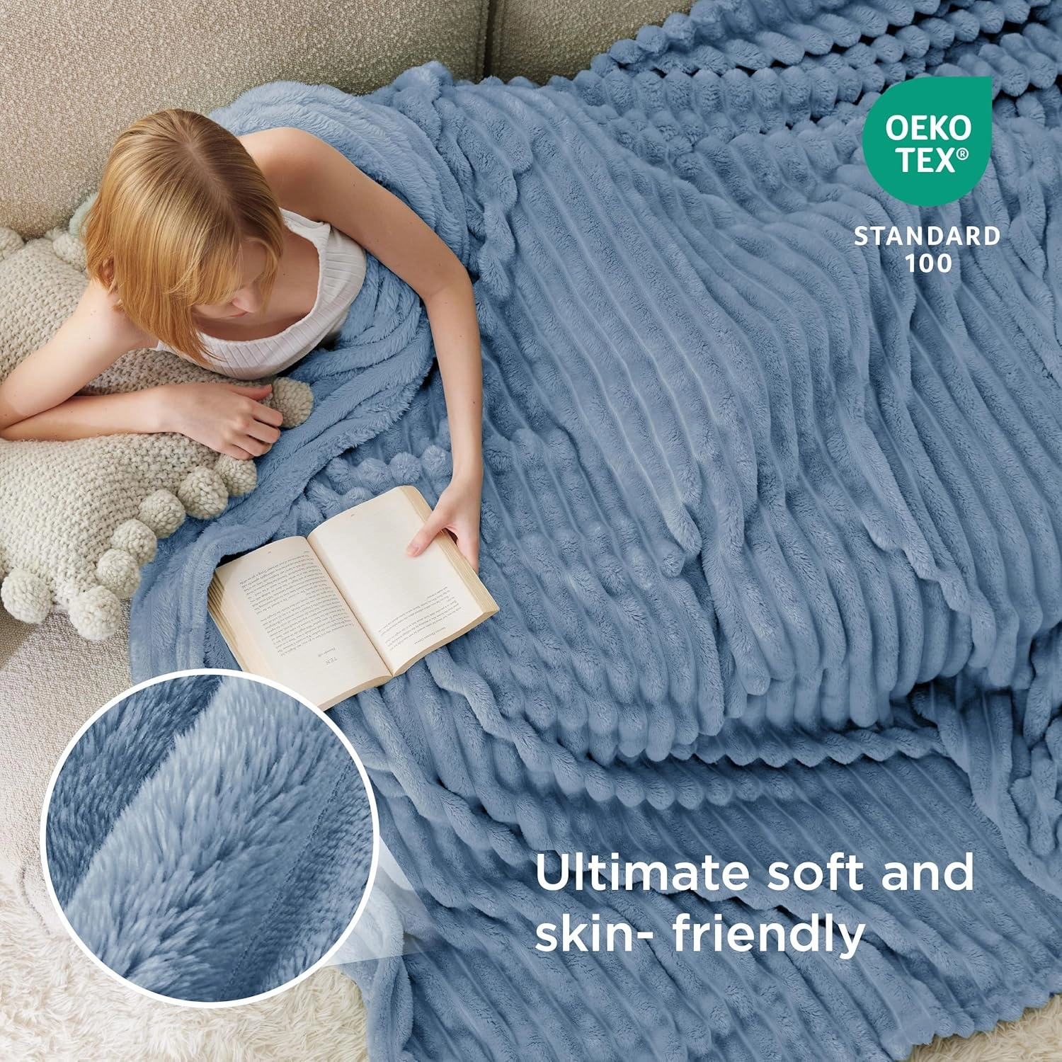 Bedsure Queen Blanket for Bed - GentleSoft Cozy Soft Blankets for Women, Cute Large Fall Throws for Girls, Ashley Blue, 90x90 Inches