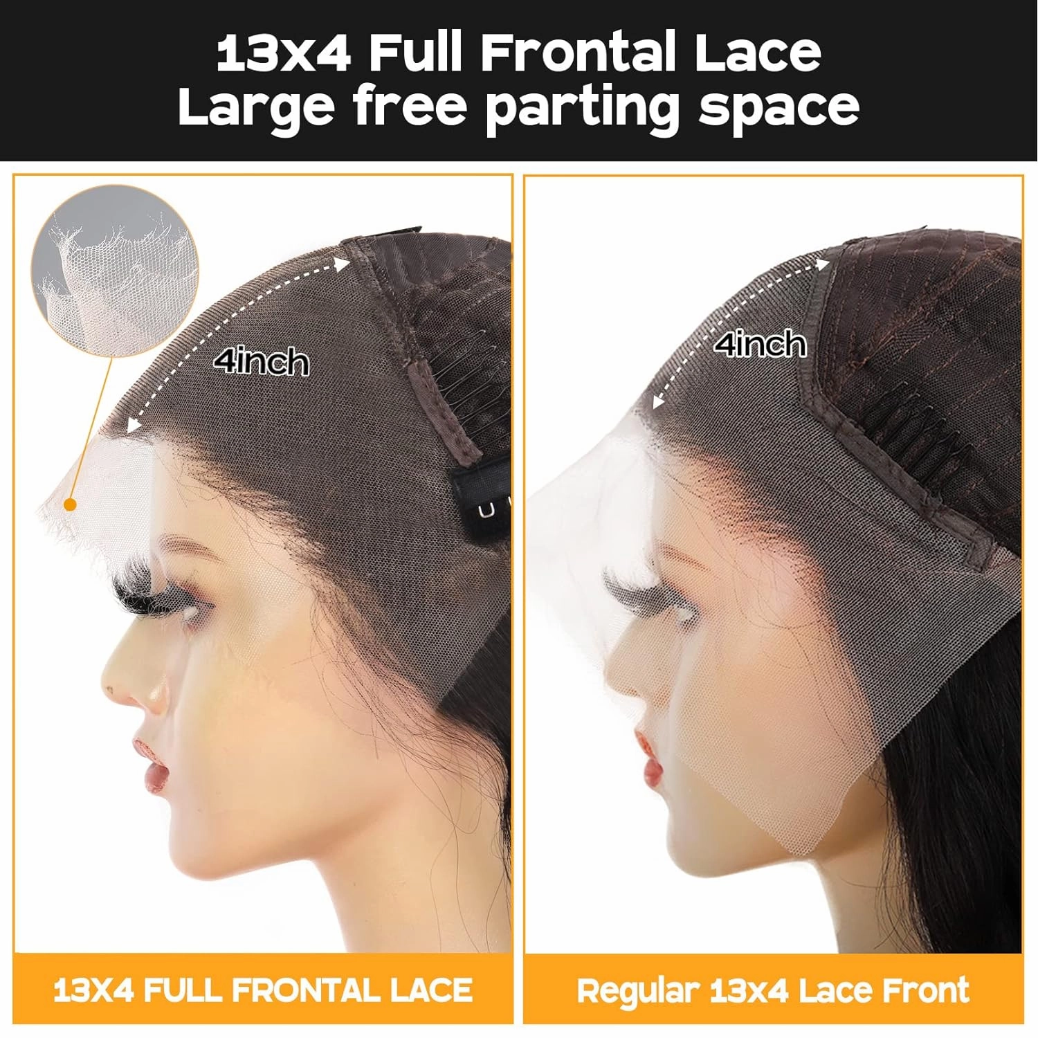 BEEOS 13x4 Full Frontal SKINLIKE Real HD Lace Wig,180% Density Pre-plucked Human Hair Wig Bleached Knots 0.10mm Ultra-thin Invisible HD Lace Wig 18 Inch