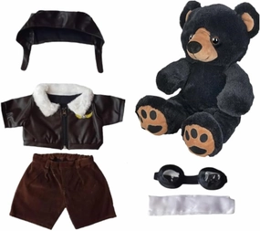 Benjamin The Black Bear with Pilot Outfit Helmet Goggles and Scarf, 16 Inch Stuffed Animal Pilot Outfit Aviator Uniform, Soft Plush Toy for Graduation Day and Summers