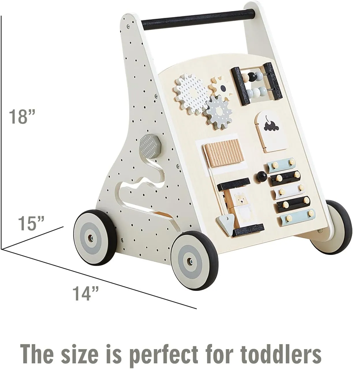 Beright Wooden Baby Walker Push and Pull Learning Activity Walker Kids’ Activity Toy Multiple Activities Center Develops Motor Skills & Stimulates Creativity (Natural)