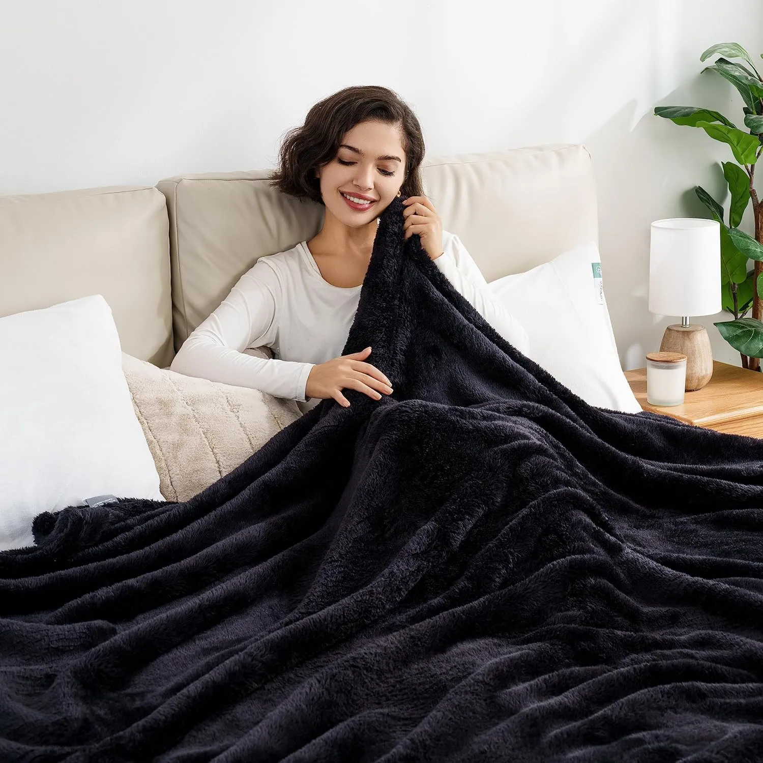 Berkshire Blanket Classic Extra-Fluffy™ Plush Blanket, Twin Size Bed Blanket, Soft Fuzzy Fluffy Long Hair Blanket for Couch Sofa Bed, Black, 60x92 Inches