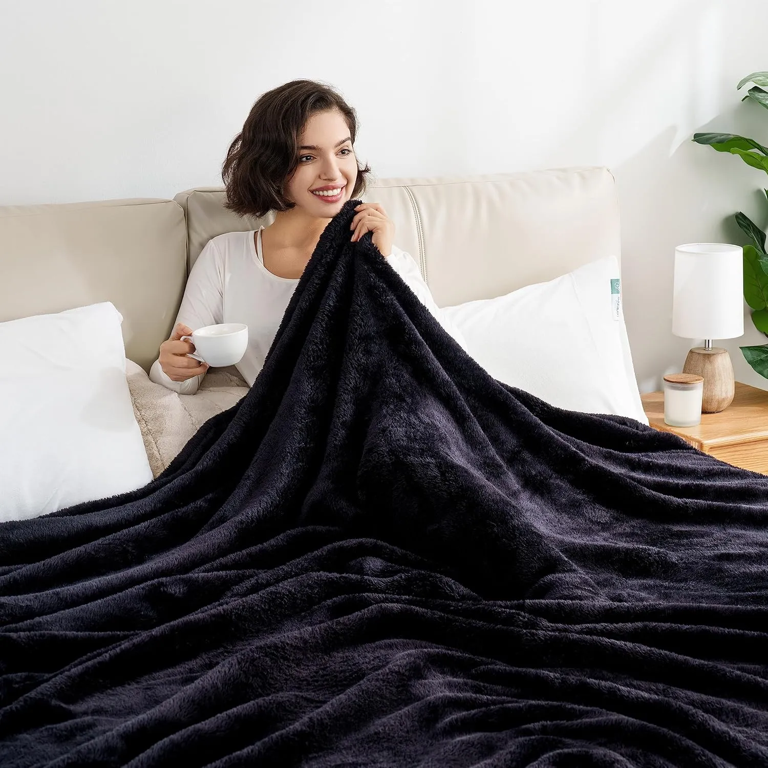Berkshire Blanket Classic Extra-Fluffy™ Plush Blanket, Twin Size Bed Blanket, Soft Fuzzy Fluffy Long Hair Blanket for Couch Sofa Bed, Black, 60x92 Inches