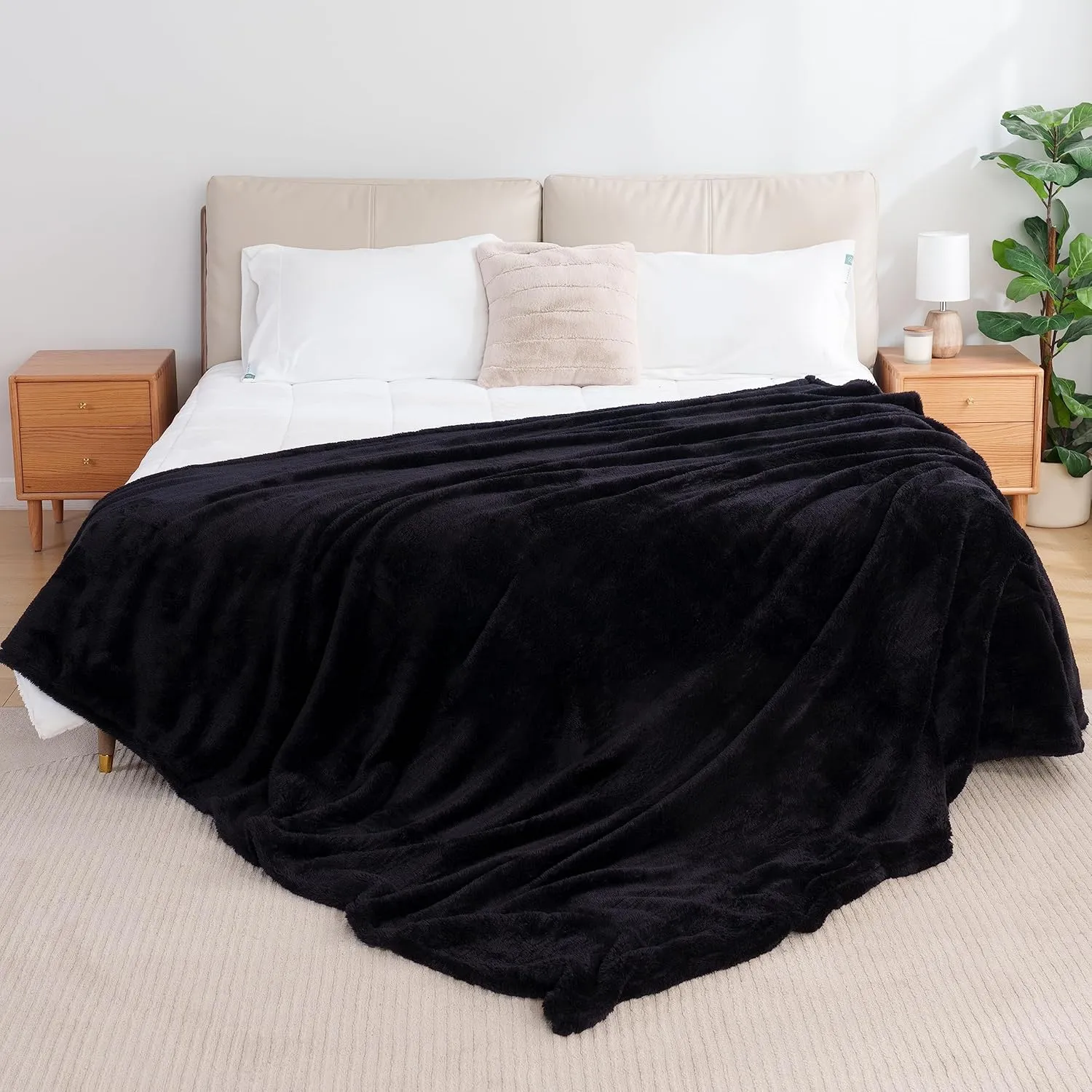 Berkshire Blanket Classic Extra-Fluffy™ Plush Blanket, Twin Size Bed Blanket, Soft Fuzzy Fluffy Long Hair Blanket for Couch Sofa Bed, Black, 60x92 Inches
