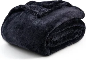 Berkshire Blanket Classic Extra-Fluffy™ Plush Blanket, Twin Size Bed Blanket, Soft Fuzzy Fluffy Long Hair Blanket for Couch Sofa Bed, Black, 60x92 Inches