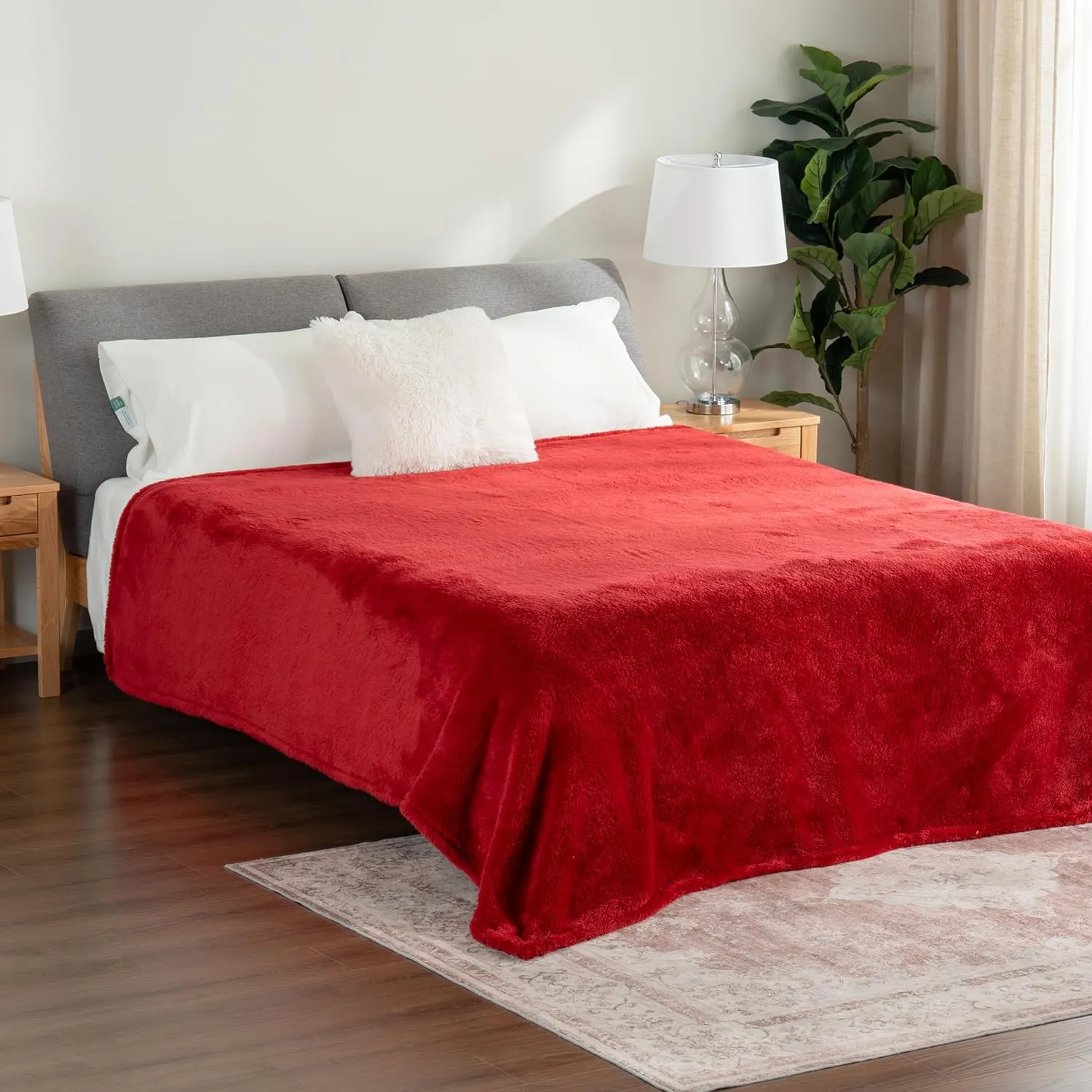 Berkshire Blanket Classic Extra-Fluffy™ Plush Blanket, Twin Size Bed Blanket, Soft Fuzzy Fluffy Long Hair Blanket for Couch Sofa Bed, Chili, 60x92 Inches