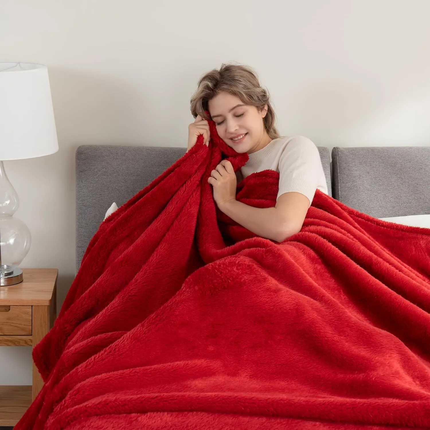 Berkshire Blanket Classic Extra-Fluffy™ Plush Blanket, Twin Size Bed Blanket, Soft Fuzzy Fluffy Long Hair Blanket for Couch Sofa Bed, Chili, 60x92 Inches