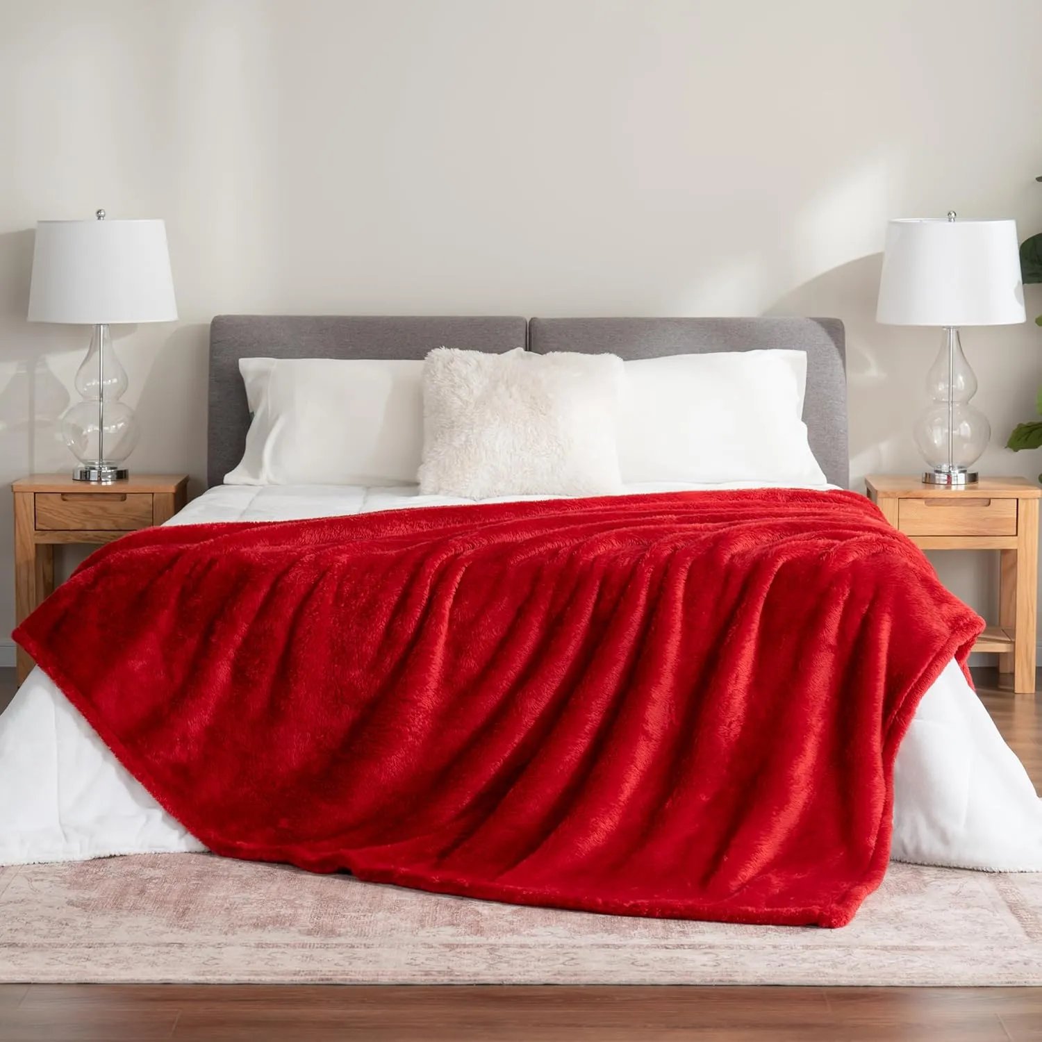 Berkshire Blanket Classic Extra-Fluffy™ Plush Blanket, Twin Size Bed Blanket, Soft Fuzzy Fluffy Long Hair Blanket for Couch Sofa Bed, Chili, 60x92 Inches