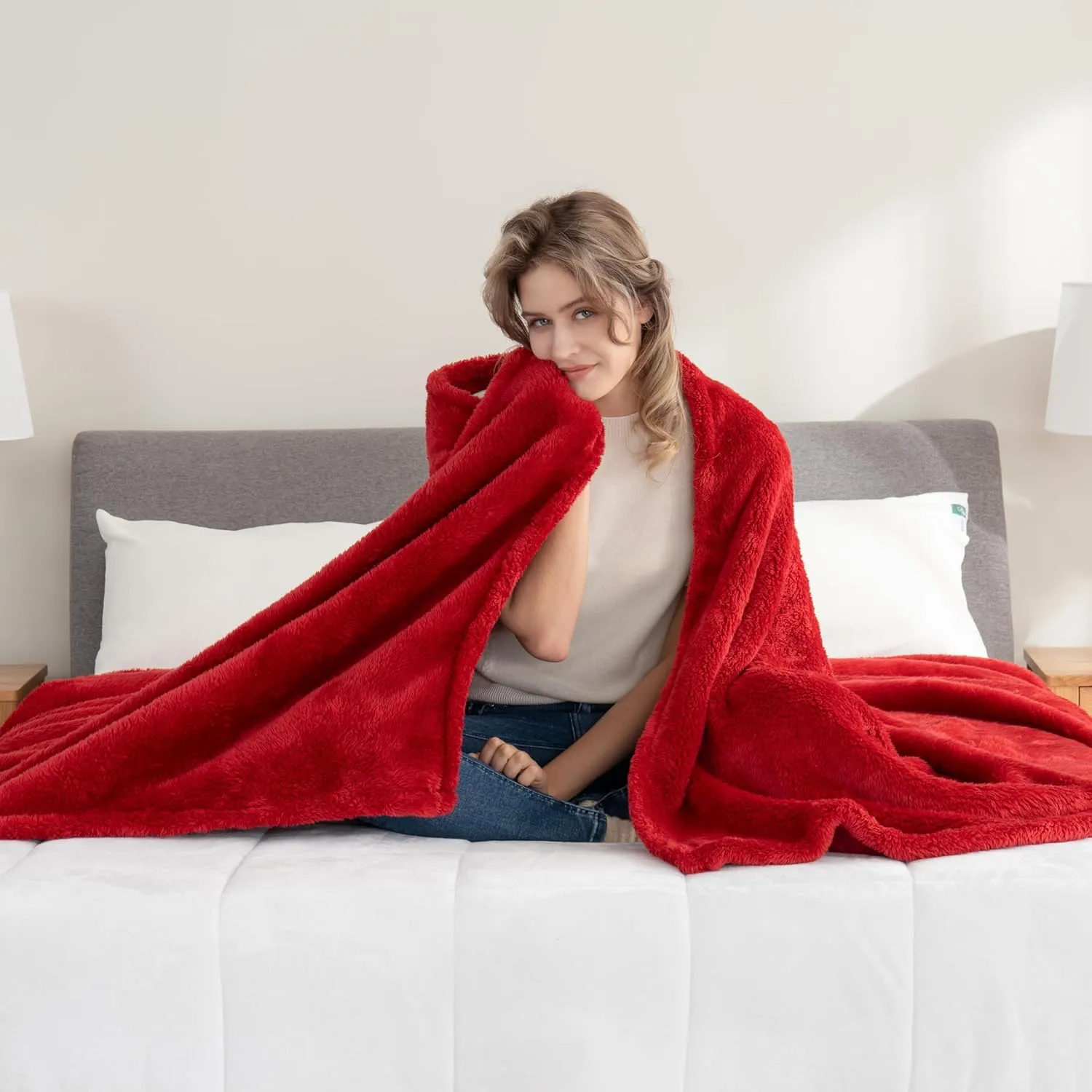 Berkshire Blanket Classic Extra-Fluffy™ Plush Blanket, Twin Size Bed Blanket, Soft Fuzzy Fluffy Long Hair Blanket for Couch Sofa Bed, Chili, 60x92 Inches