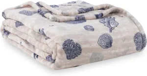 Berkshire Blanket-Classic Heavyweight Soft Printed VelvetLoft® Plush Throw Blanket, Cozy and Fuzzy, Classic Shells Navy, 50in x 70in