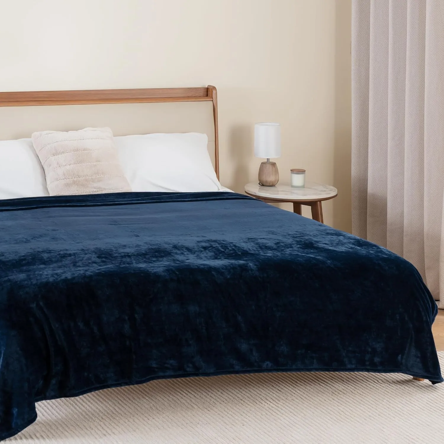 Berkshire Blanket Classic VelvetLoft® Solid Bed Blanket Queen Size,Lightweight Soft Fuzzy Plush Blanket for Bed and Couch,Dress Blues,90x90 Inches