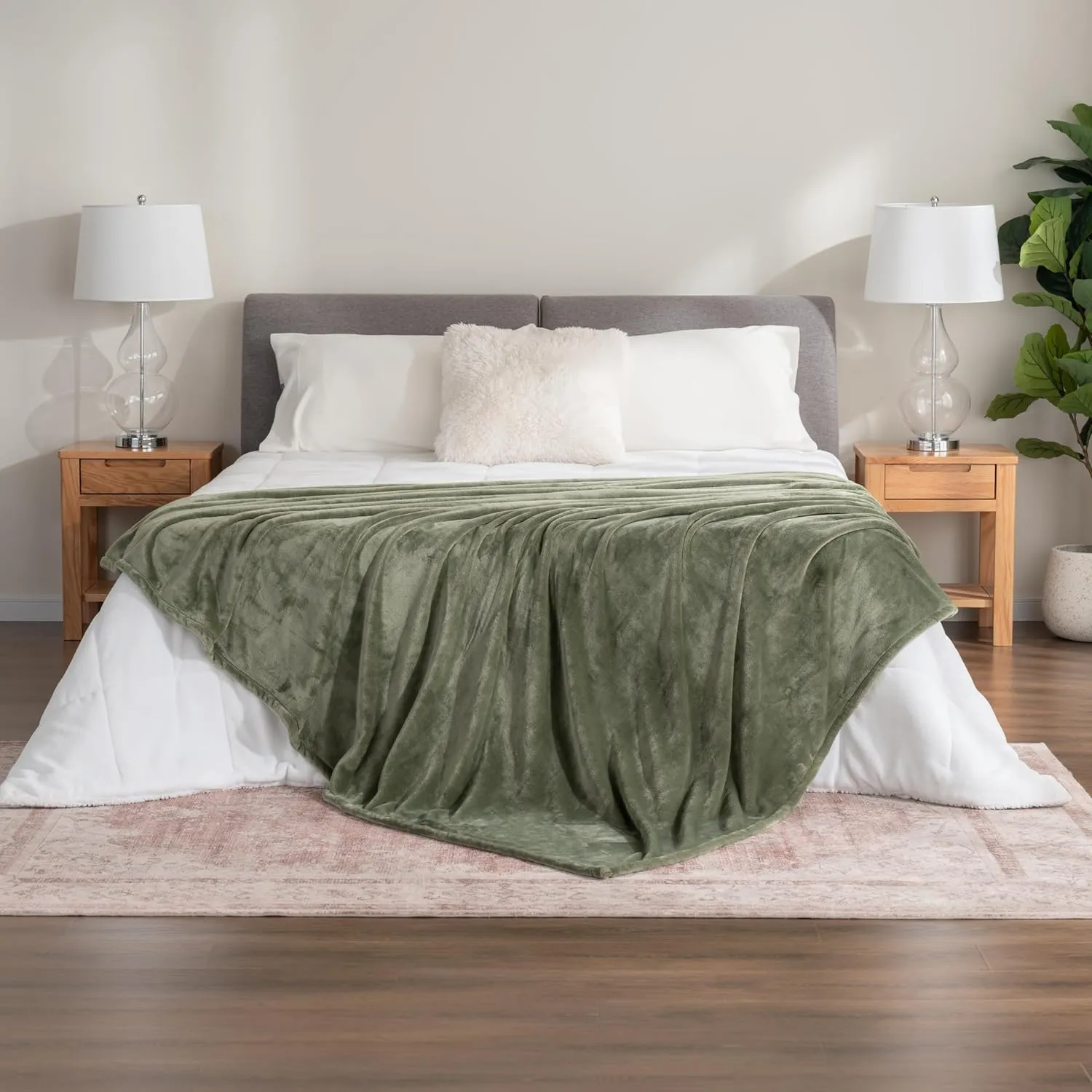 Berkshire Blanket Classic Velvetloft® Solid Blanket, Queen Size Bed Blanket, Lightweight Cozy Flannel Plush Blanket for Bed and Couch, Dark Sage, 90×90 Inches