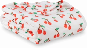 Berkshire Blanket-Classic Heavyweight Soft Printed VelvetLoft® Plush Blanket, Full/Queen Size Soft Fuzzy Warm Blanket for Couch Sofa Bed, Cherries Toss White, 90in x 90in