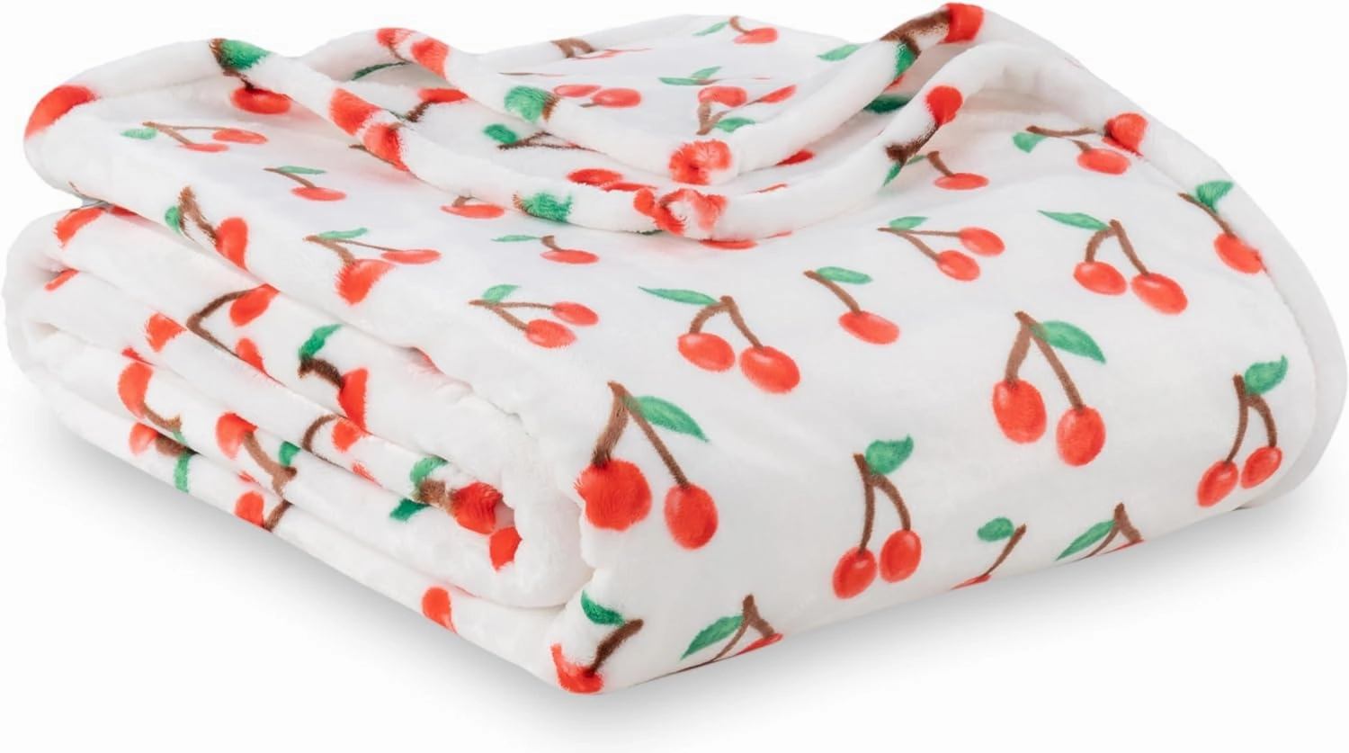 Berkshire Blanket-Classic Heavyweight Soft Printed VelvetLoft® Plush Blanket, Full/Queen Size Soft Fuzzy Warm Blanket for Couch Sofa Bed, Cherries Toss White, 90in x 90in