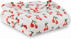 Berkshire Blanket-Classic Heavyweight Soft Printed VelvetLoft® Plush Throw Blanket, Cozy and Fuzzy, Cherries Toss White, 50in x 70in
