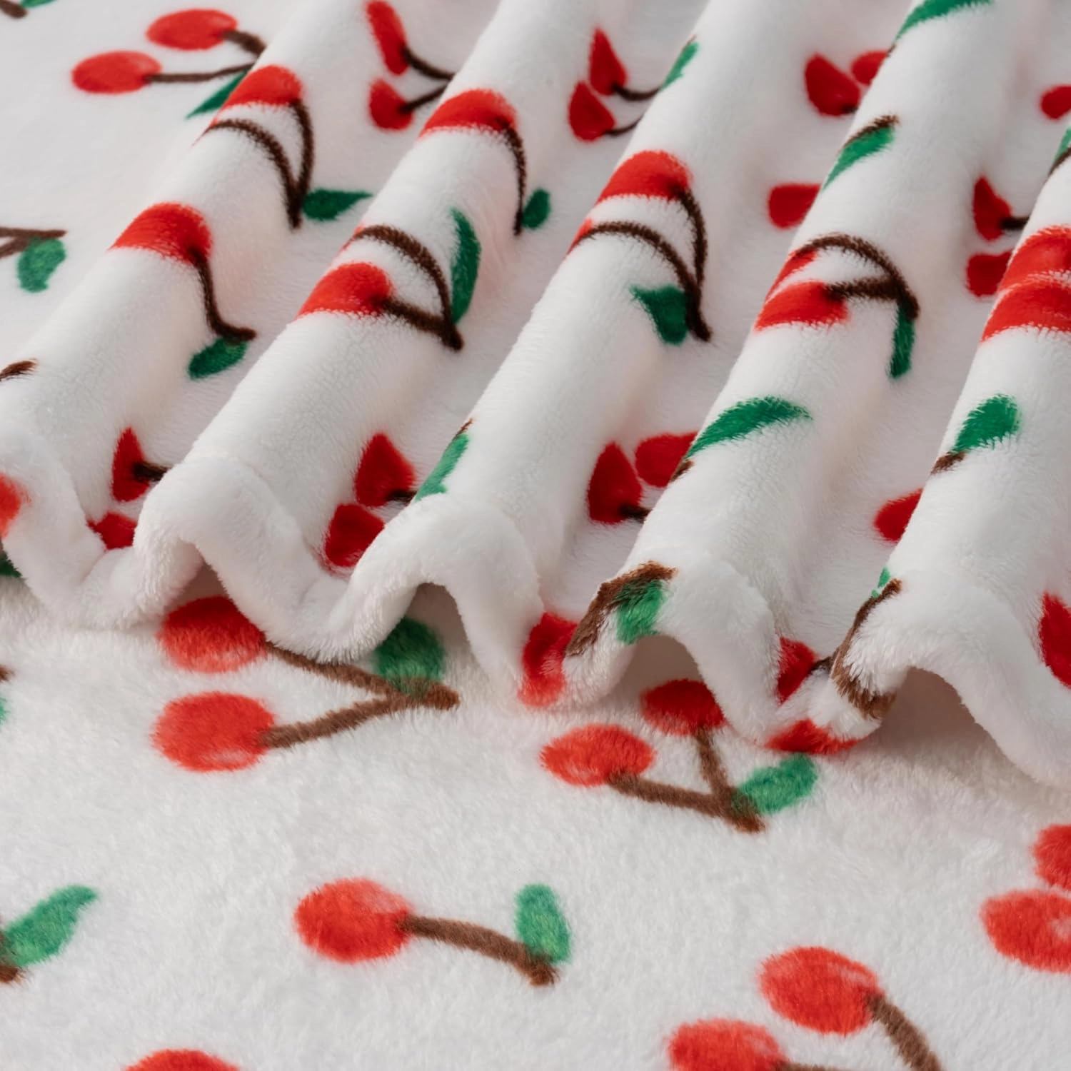 Berkshire Blanket-Classic Heavyweight Soft Printed VelvetLoft® Plush Throw Blanket, Cozy and Fuzzy, Cherries Toss White, 50in x 70in