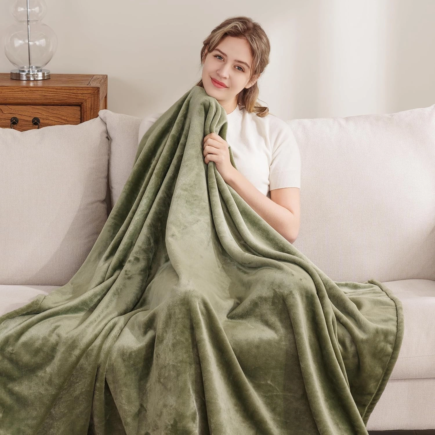 Berkshire Blanket Classic Velvetloft® Solid Throw Blanket, Lightweight Cozy Flannel Plush Throw Blanket for Bed and Couch, Dark Sage, 50×60 Inches
