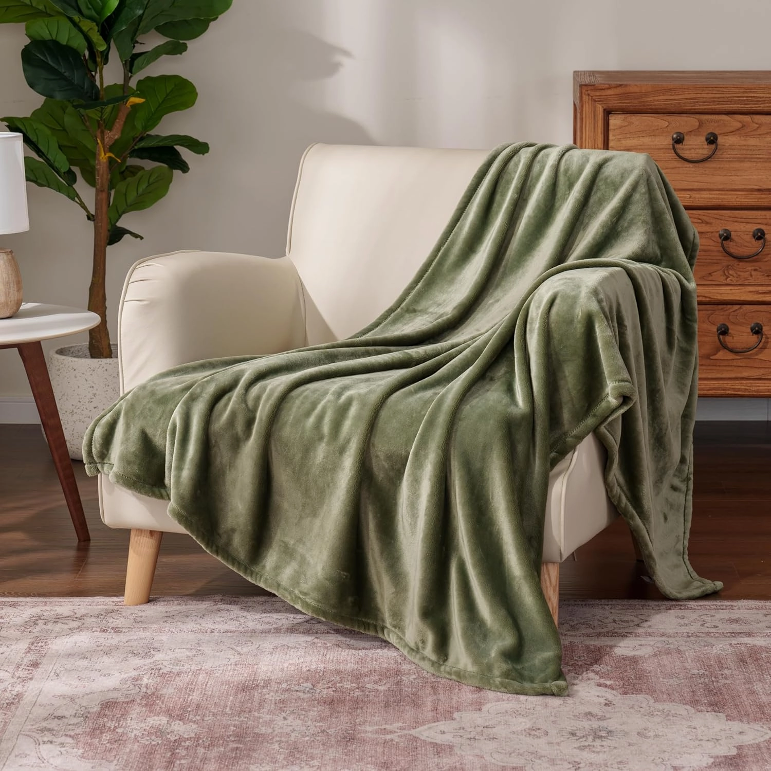 Berkshire Blanket Classic Velvetloft® Solid Throw Blanket, Lightweight Cozy Flannel Plush Throw Blanket for Bed and Couch, Dark Sage, 50×60 Inches