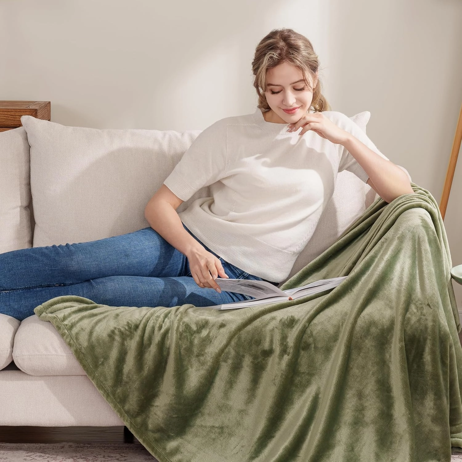 Berkshire Blanket Classic Velvetloft® Solid Throw Blanket, Lightweight Cozy Flannel Plush Throw Blanket for Bed and Couch, Dark Sage, 50×60 Inches