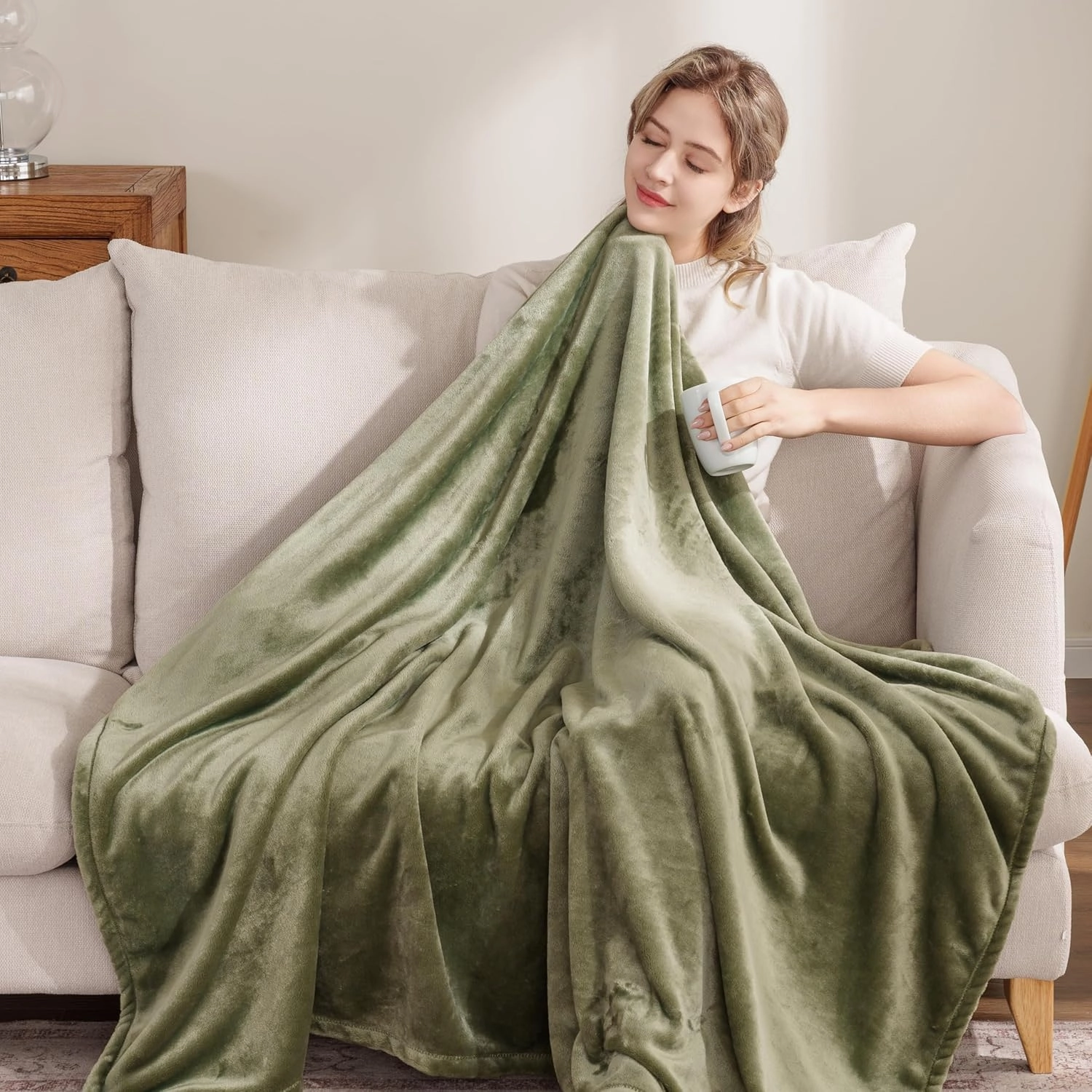 Berkshire Blanket Classic Velvetloft® Solid Throw Blanket, Lightweight Cozy Flannel Plush Throw Blanket for Bed and Couch, Dark Sage, 50×60 Inches