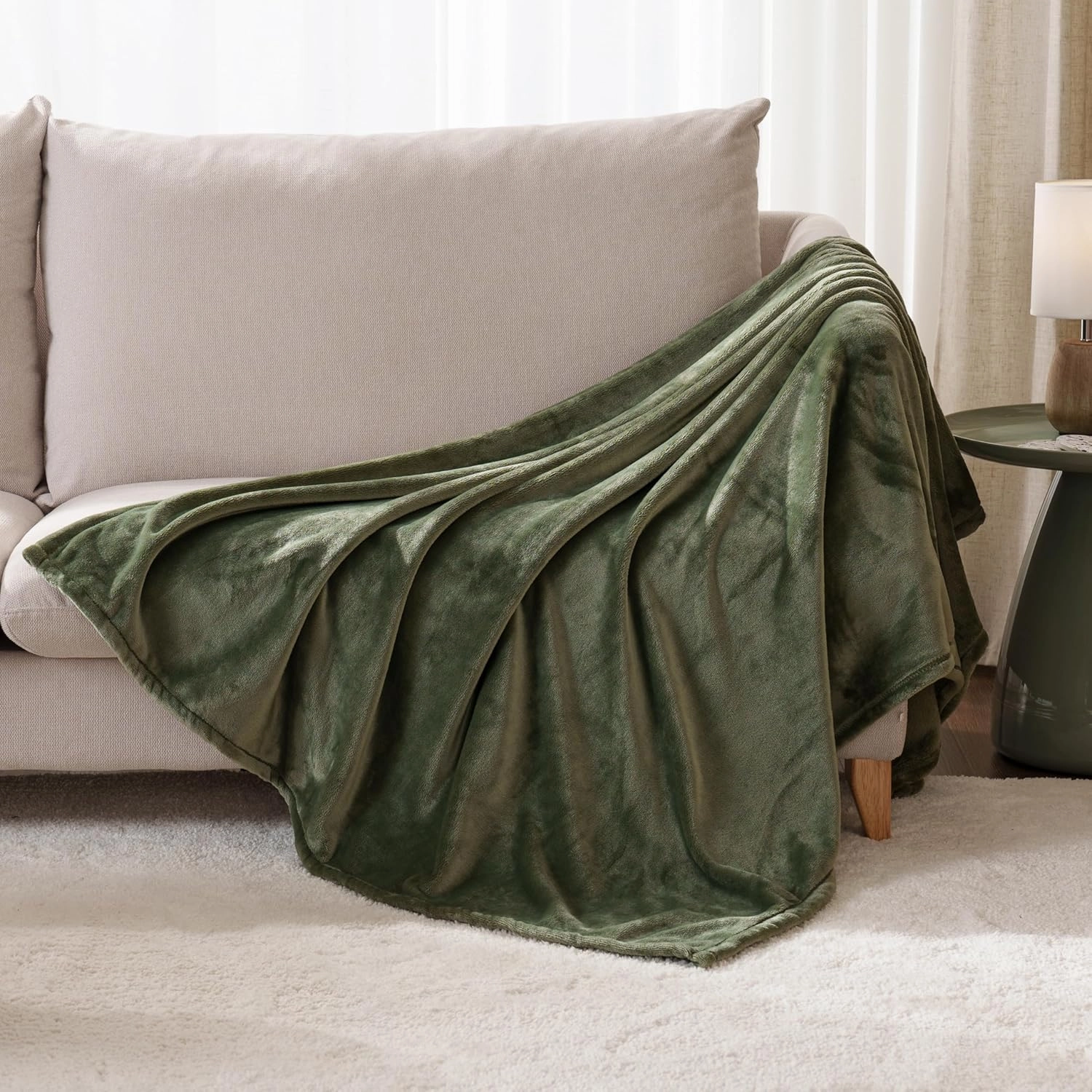 Berkshire Blanket Classic Velvetloft® Solid Throw Blanket, Lightweight Cozy Flannel Plush Throw Blanket for Bed and Couch, Dark Sage, 50×60 Inches