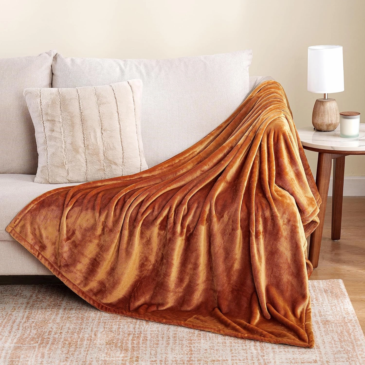Berkshire Blanket Classic VelvetLoft® Solid Throw Blanket, Lightweight Soft Fuzzy Plush Throw Blanket for Bed and Couch, Butterscotch Orange, 50x60 Inches