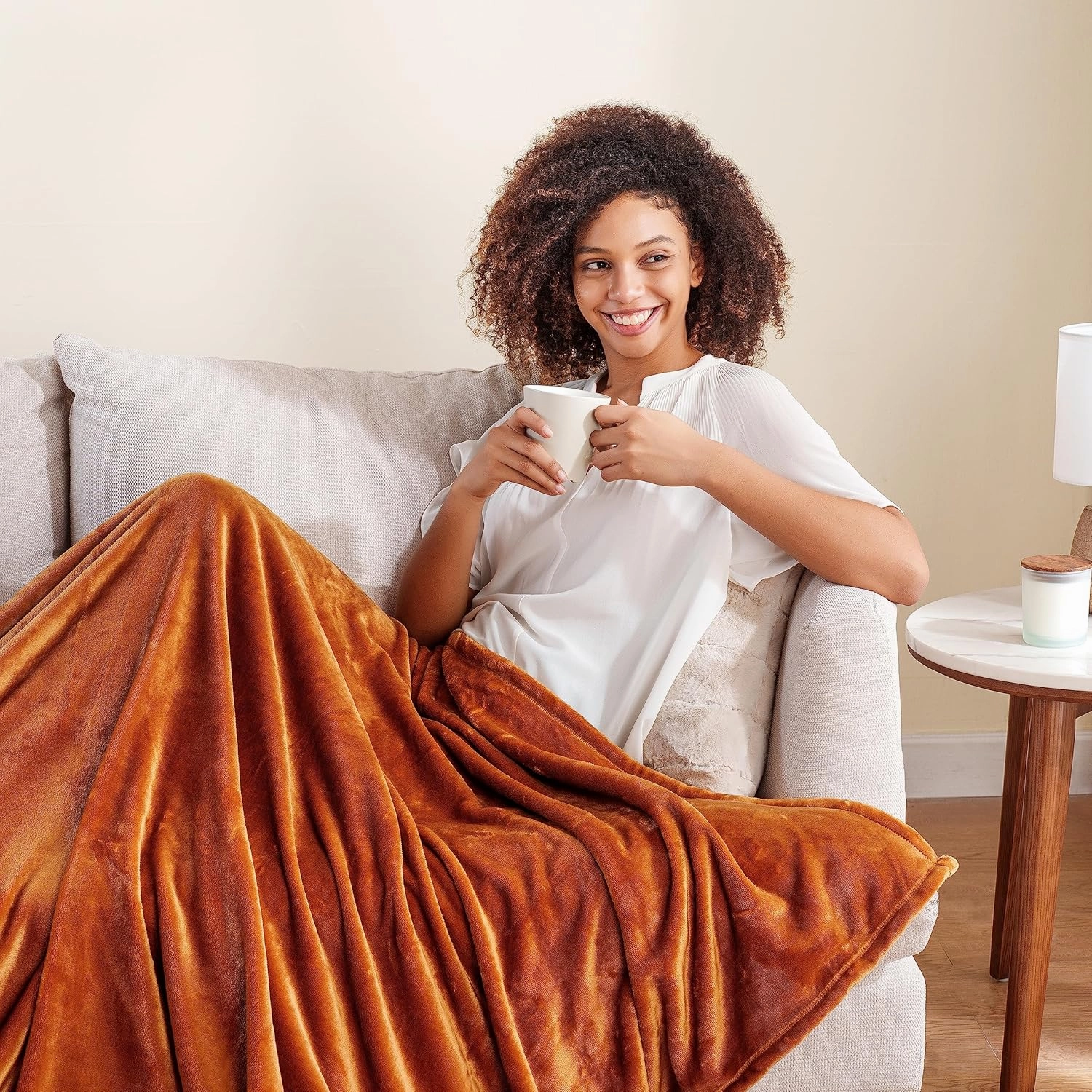 Berkshire Blanket Classic VelvetLoft® Solid Throw Blanket, Lightweight Soft Fuzzy Plush Throw Blanket for Bed and Couch, Butterscotch Orange, 50x60 Inches
