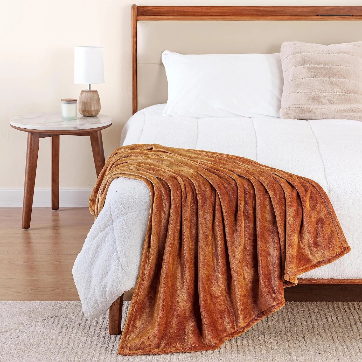 Berkshire Blanket Classic VelvetLoft® Solid Throw Blanket, Lightweight Soft Fuzzy Plush Throw Blanket for Bed and Couch, Butterscotch Orange, 50x60 Inches
