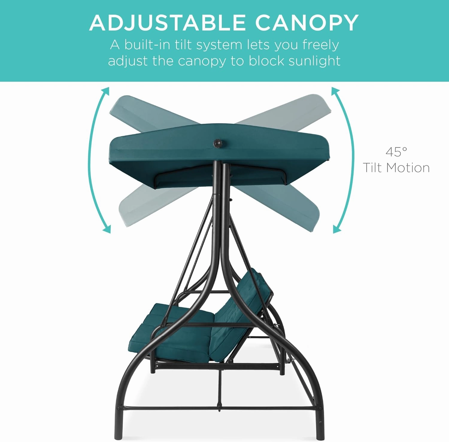 Best Choice Products 3-Seat Outdoor Large Converting Canopy Swing Glider, Patio Hammock Lounge Chair for Porch, Backyard w/Flatbed, Adjustable Shade, Removable Cushions - Peacock