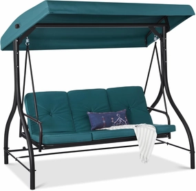 Best Choice Products 3-Seat Outdoor Large Converting Canopy Swing Glider, Patio Hammock Lounge Chair for Porch, Backyard w/Flatbed, Adjustable Shade, Removable Cushions - Peacock