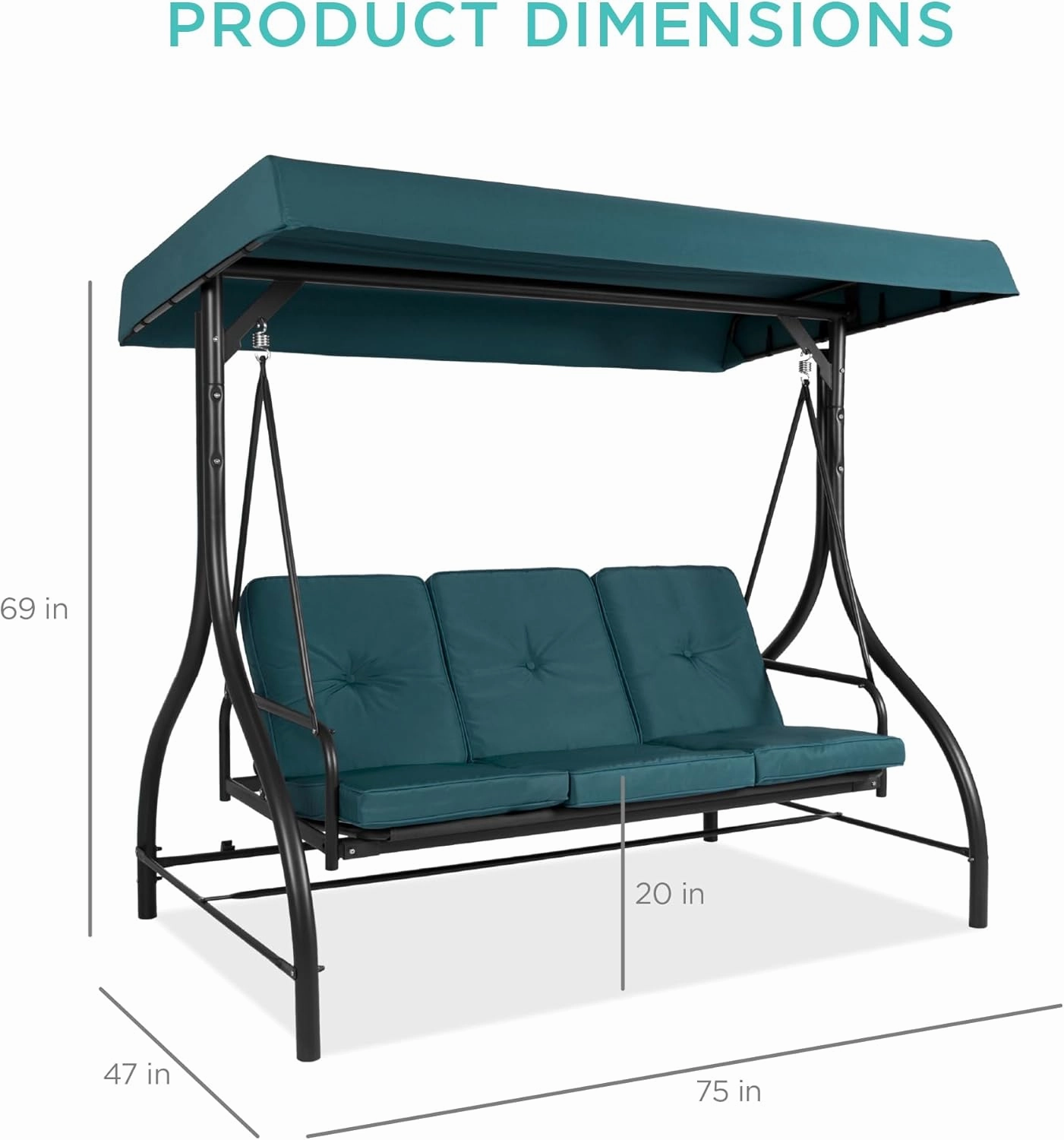 Best Choice Products 3-Seat Outdoor Large Converting Canopy Swing Glider, Patio Hammock Lounge Chair for Porch, Backyard w/Flatbed, Adjustable Shade, Removable Cushions - Peacock