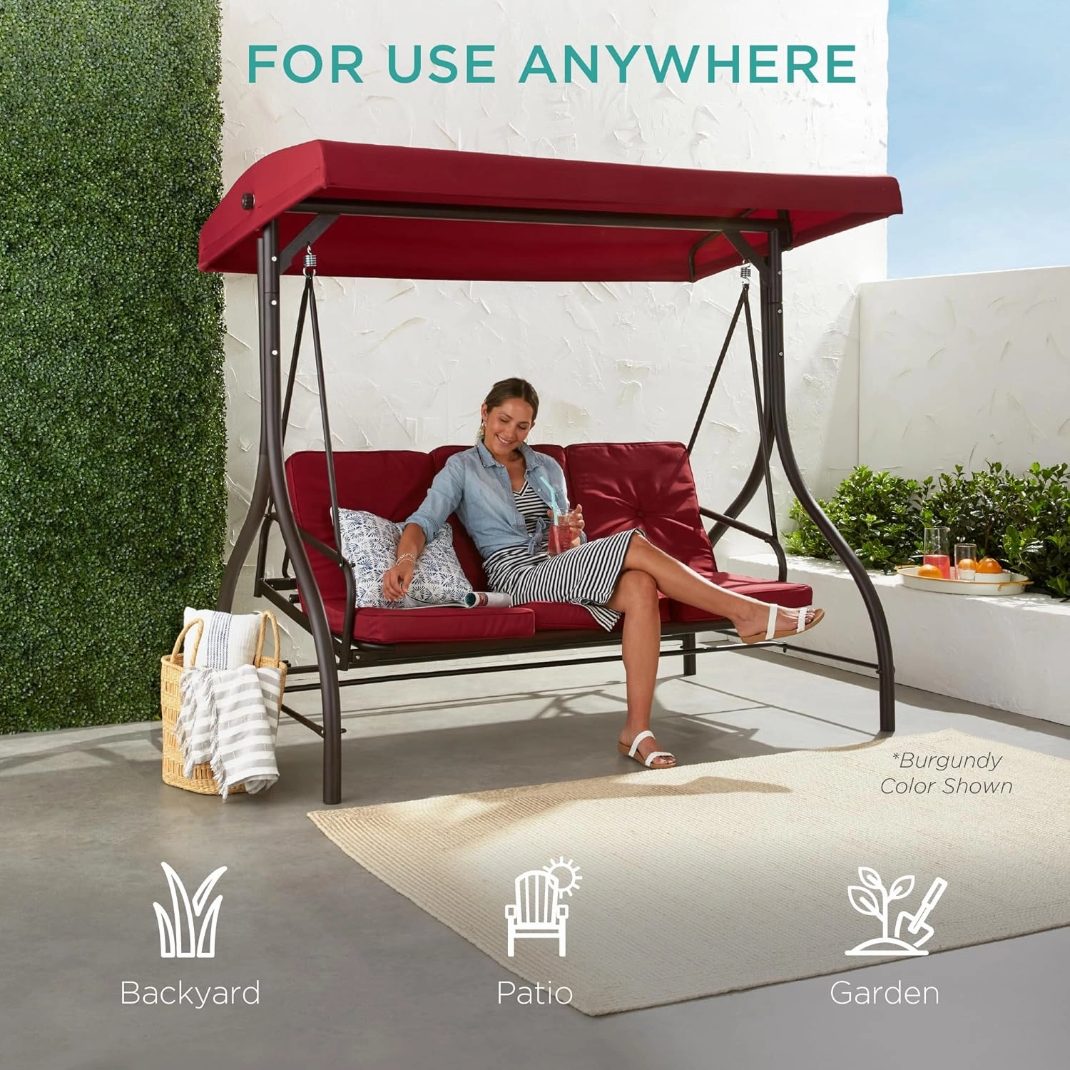 Best Choice Products 3-Seat Outdoor Large Converting Canopy Swing Glider, Patio Hammock Lounge Chair for Porch, Backyard w/Flatbed, Adjustable Shade, Removable Cushions - Peacock