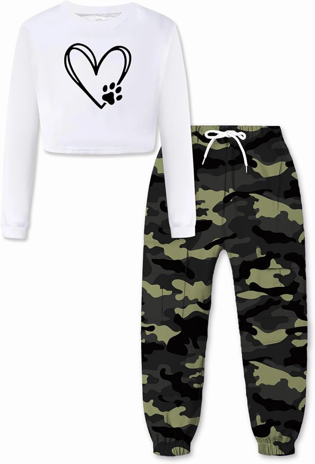 Betusline Girls 2 Piece Outfits Long Sleeve Tee Shirts and Cargo Jogger Pants Outfits, 4T-14 Years