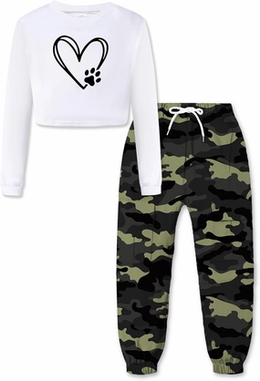 Betusline Girls 2 Piece Outfits Long Sleeve Tee Shirts and Cargo Jogger Pants Outfits, 4T-14 Years
