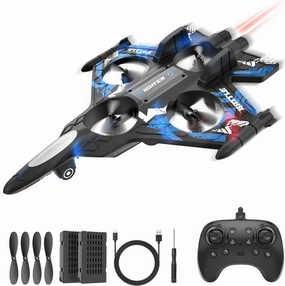 BEZGAR Drones for Kids | 2.4GHZ RC Plane, Remote Control Airplane, RC Helicopter, 360° Flip Fighter Jet Toy with Colorful LED Navigation Lights Blue, Toys for ages 8-13