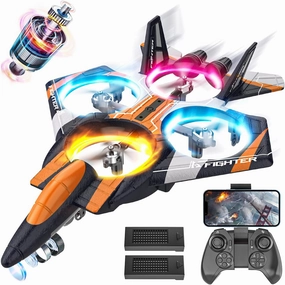 BEZGAR RC Plane for Kids | 2.4GHZ Brushless Drones with Camera, 6-axis Gyro Remote Control Airplane, 360° Flip Fighter Jet Toy, Toys for Ages 8-13 with Colorful LED Navigation Lights Orange