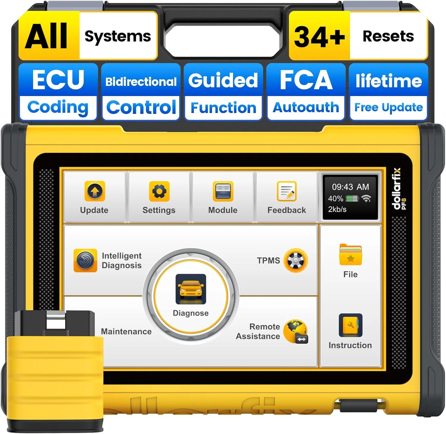 Bidirectional Scan Tool,PF8 OBD2 Scanner Diagnostic Tool, Full Systems Scan 34  Reset Bluetooth&WiFi, ECU Online Coding, Active Test, AutoAuth FCA SGW&Automatic VIN&Free Lifetime Upgrade