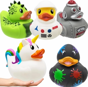 Big Rubber Duck Squeaking Toy with Sound Assortment Duckies for Kids, Bath Birthday Gifts Baby Showers Summer Beach and Pool Activity, 6" (6-Pack)