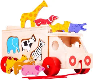 Bigjigs Toys, Animal Lorry Wooden Shape Sorter, Wooden Toys, Shape Sorter, Shape Sorters for 2 Year Olds, Pull Along Toy, Baby Wooden Toys, Handmade Wooden Toys