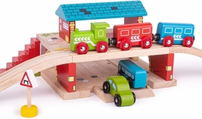 Bigjigs Rail, Overground Station, Wooden Toys, Wooden Train Shed, Train Toys, for 3 4 5 Year Olds