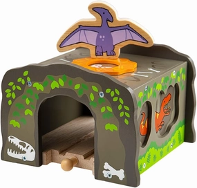 Bigjigs Rail T-Rex Dinosaur Train Tunnel Wooden Train Track Accessories - Bigjigs Train Accessories for Wooden Train Sets, Compatible with Other Kids Train Sets