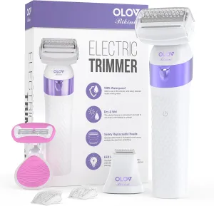 Bikini Trimmer for Women, IPX7 Waterproof Wet & Dry Electric Razors for Women, Bikini Legs Underarm Pubic Hairs Rechargeable Electric Shaver with 2 Trimmer Heads and Travel Razors