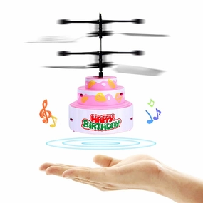 Birthday Cake Music RC Helicopter Aircraft Infrared Hand Control Floating Drone  Quadcopter Kids Toys