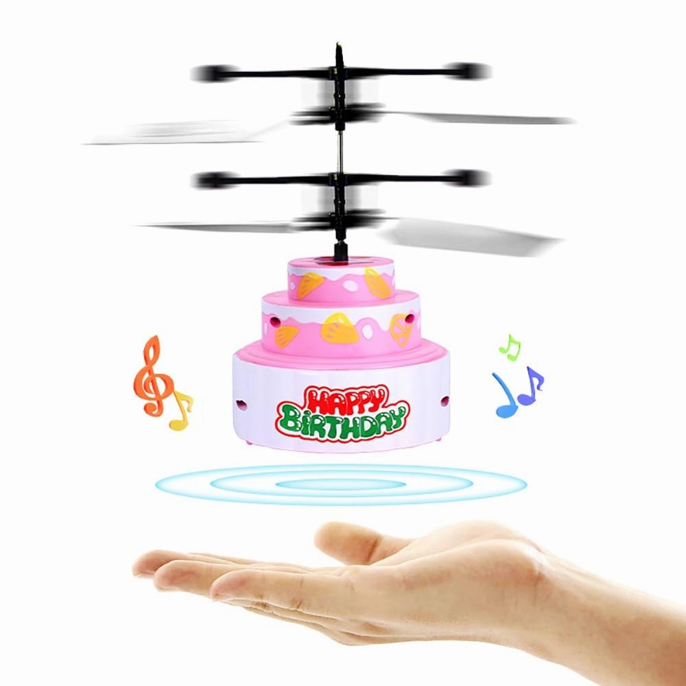 Birthday Cake Music RC Helicopter Aircraft Infrared Hand Control Floating Drone  Quadcopter Kids Toys