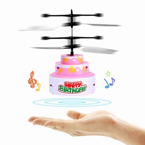 Birthday Cake Music RC Helicopter Aircraft Infrared Hand Control Floating Drone  Quadcopter Kids Toys