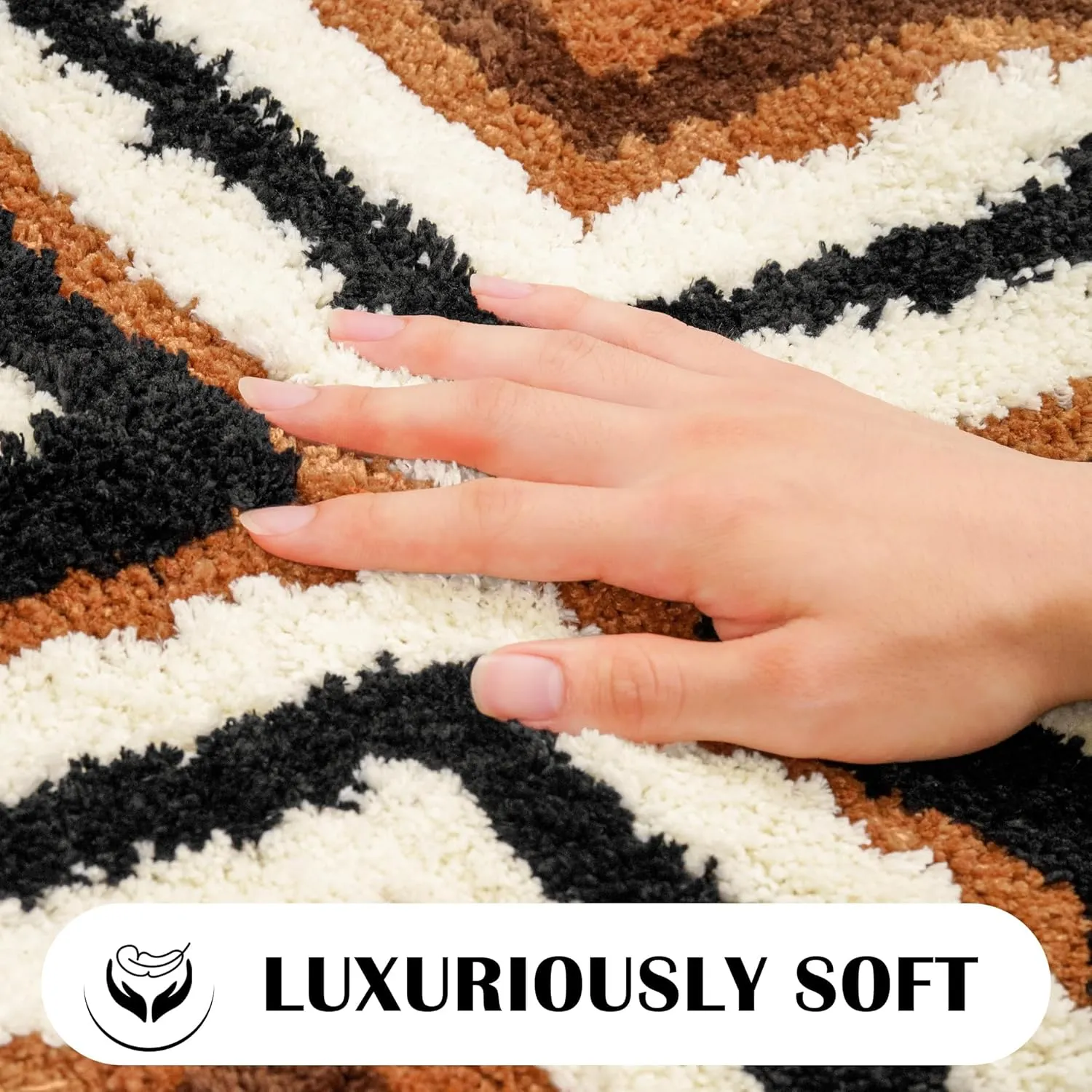 Black Boho Small Bathroom Rugs Non Slip Washable Western Aztec Bath Mats Rugs for Bathroom Floor Fluffy Plush Soft Absorbent Farmhouse Carpet for Shower, 24x36 inch, Brown