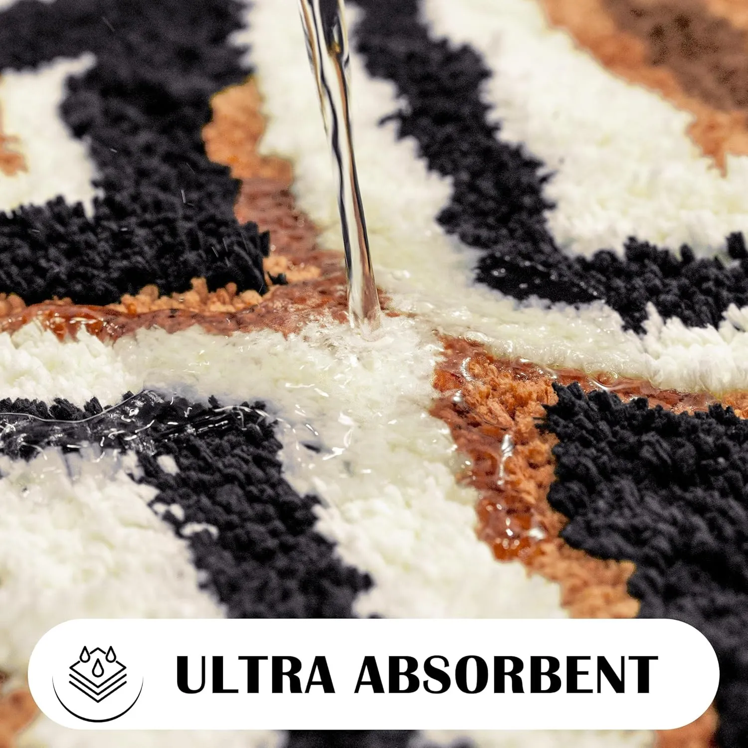 Black Boho Small Bathroom Rugs Non Slip Washable Western Aztec Bath Mats Rugs for Bathroom Floor Fluffy Plush Soft Absorbent Farmhouse Carpet for Shower, 24x36 inch, Brown