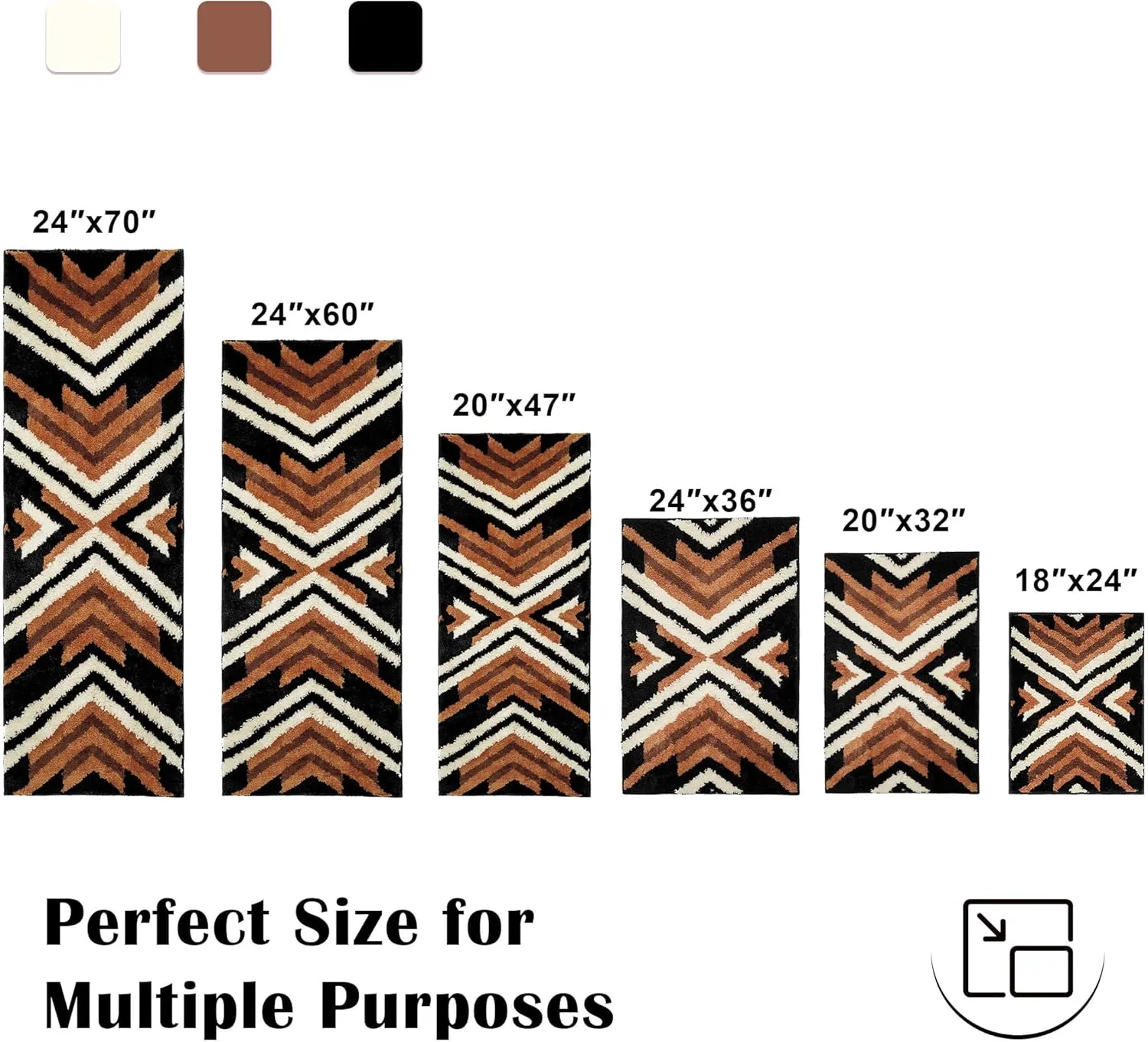 Black Boho Small Bathroom Rugs Non Slip Washable Western Aztec Bath Mats Rugs for Bathroom Floor Fluffy Plush Soft Absorbent Farmhouse Carpet for Shower, 24x36 inch, Brown