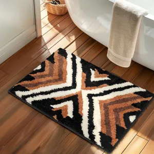 Black Boho Small Bathroom Rugs Non Slip Washable Western Aztec Bath Mats Rugs for Bathroom Floor Fluffy Plush Soft Absorbent Farmhouse Carpet for Shower, 24x36 inch, Brown